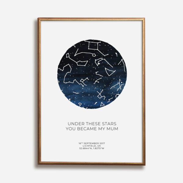watercolour star map dark moody sky