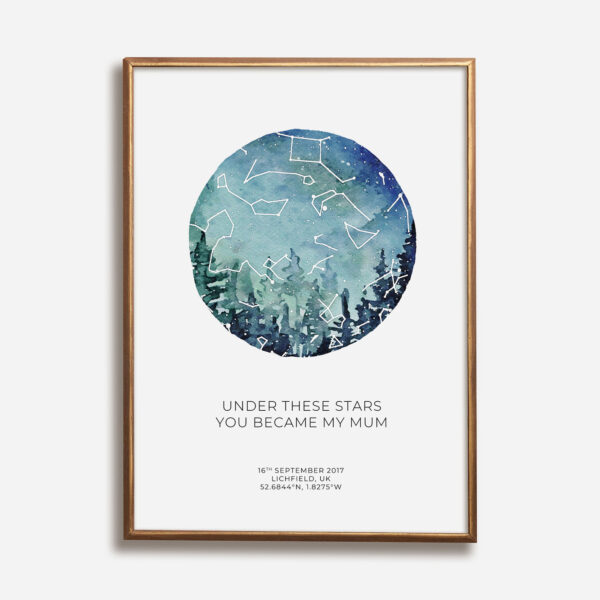 watercolour star map forest night